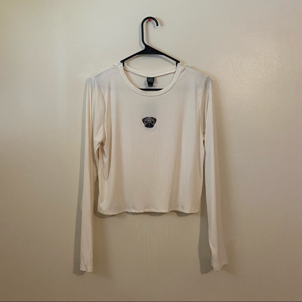 Wild Fable. Knitted Crop Top w/ pug embroidery